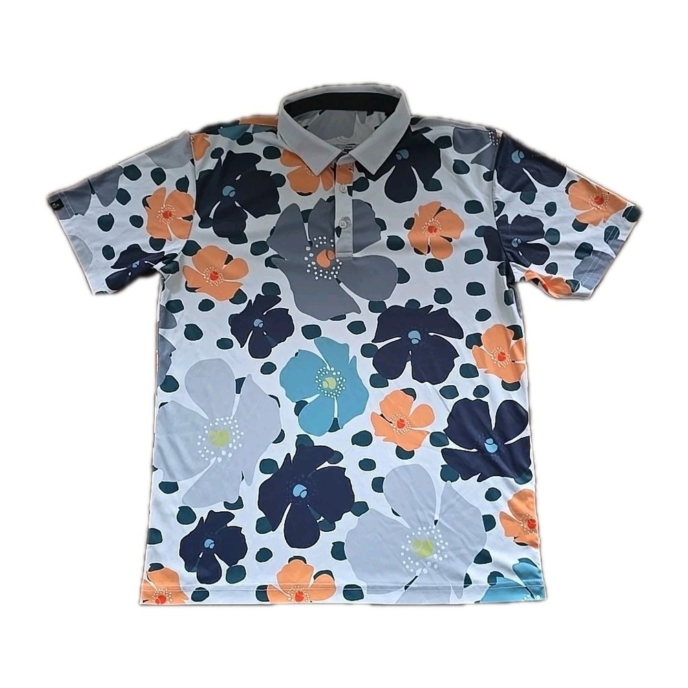 Swannies Mens M All Over Print Mellblom Polo Golf Shirt Short Sleeve